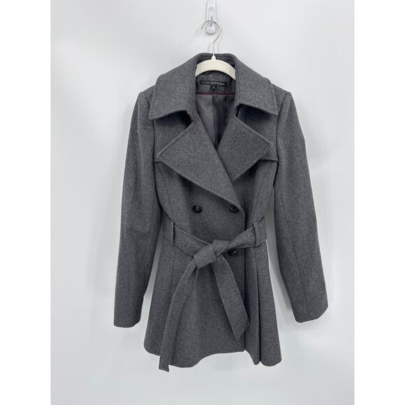 Via Spiga Gray Wool Blend Belted Peacoat Structured Winter Coat Size 4 EUC - Picture 1 of 8